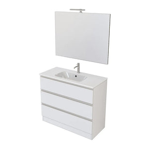 Mobile bagno a terra 100 cm Master bianco con lavabo e specchio
