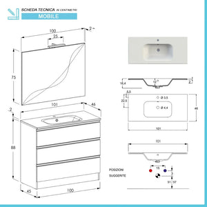 Mobile bagno a terra 100 cm Master grigio con lavabo e specchio