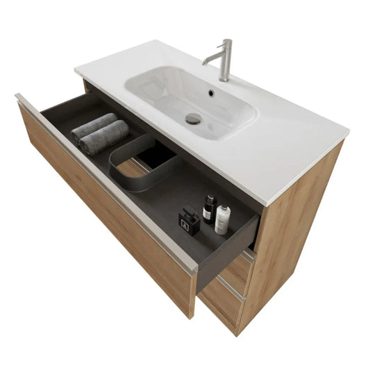 Mobile bagno a terra 100 cm Master rovere con lavabo e specchio