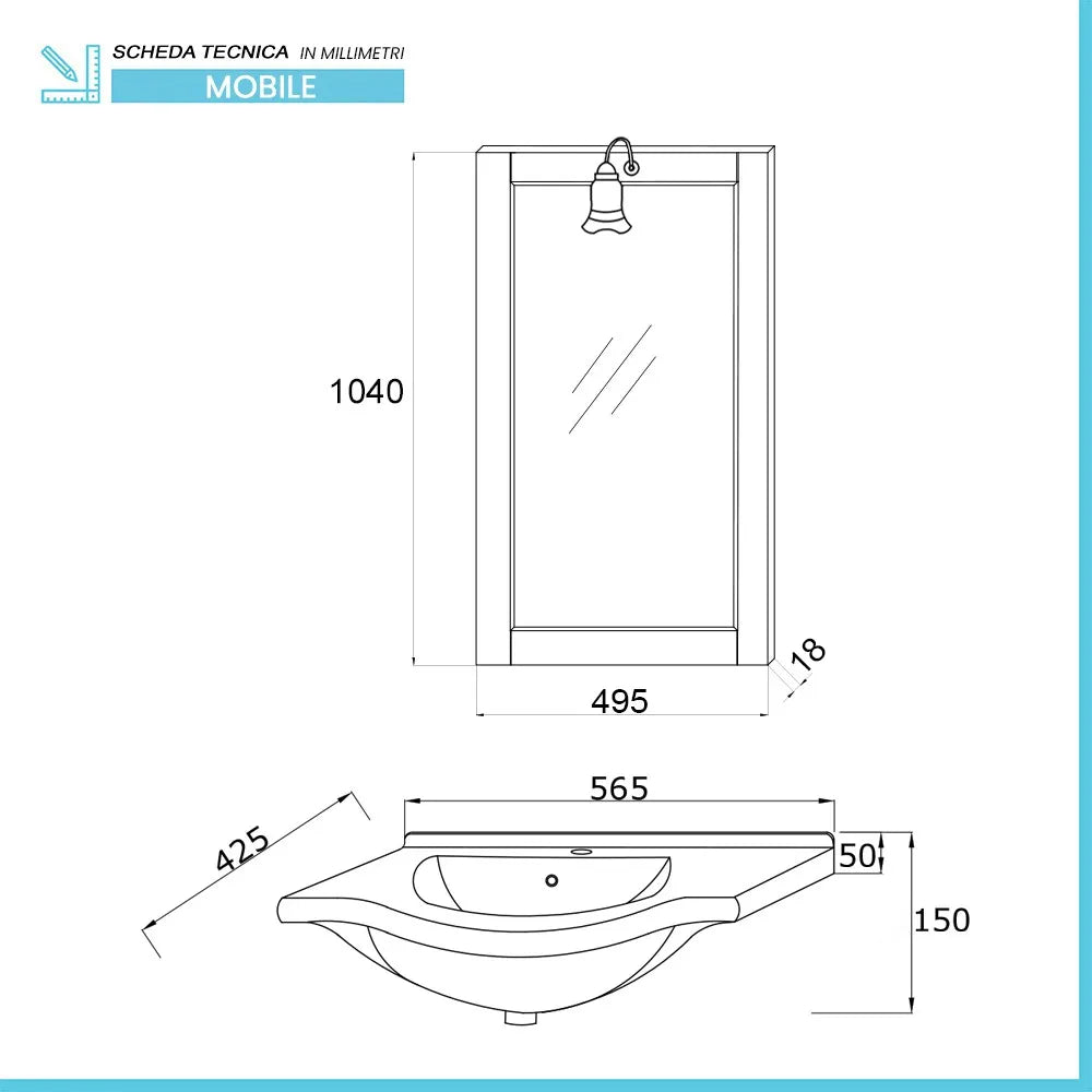 Mobile bagno a terra 55 bianco decape con lavabo e specchio  Romantica