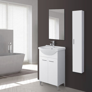 Mobile bagno a terra 55 cm bianco completo di lavabo e specchio Desya