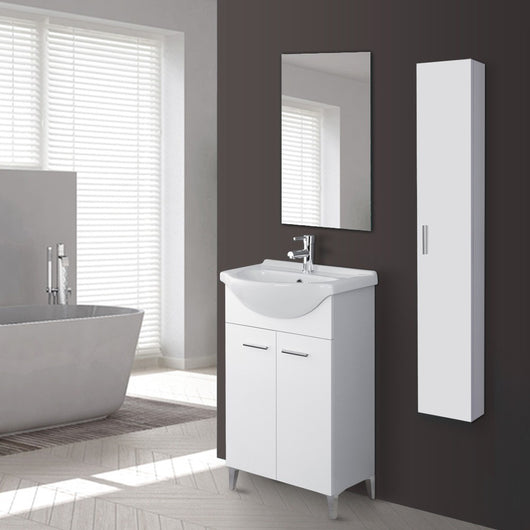 Mobile bagno a terra 55 cm bianco completo di lavabo e specchio Desya