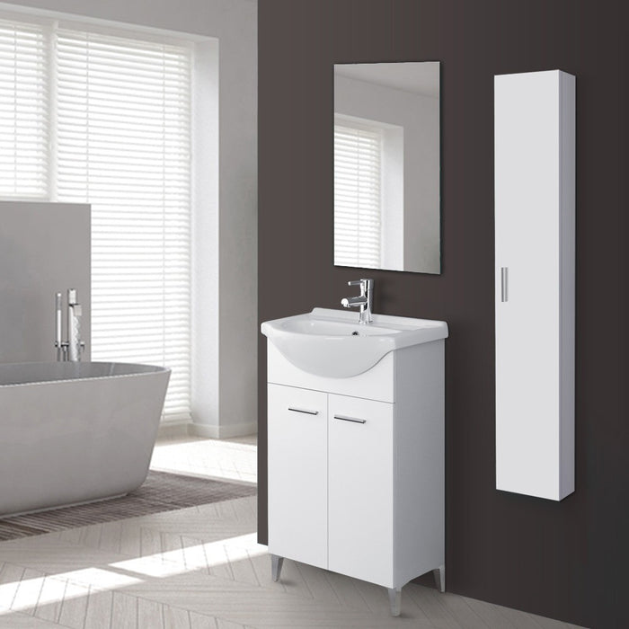 Mobile bagno a terra 55 cm bianco completo di lavabo e specchio Desya