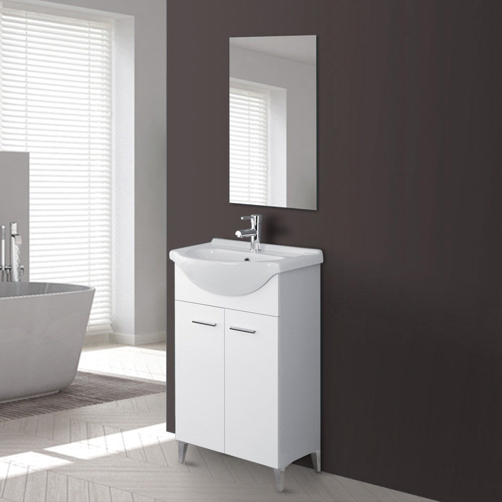 Mobile bagno a terra 55 cm bianco completo di lavabo e specchio Desya