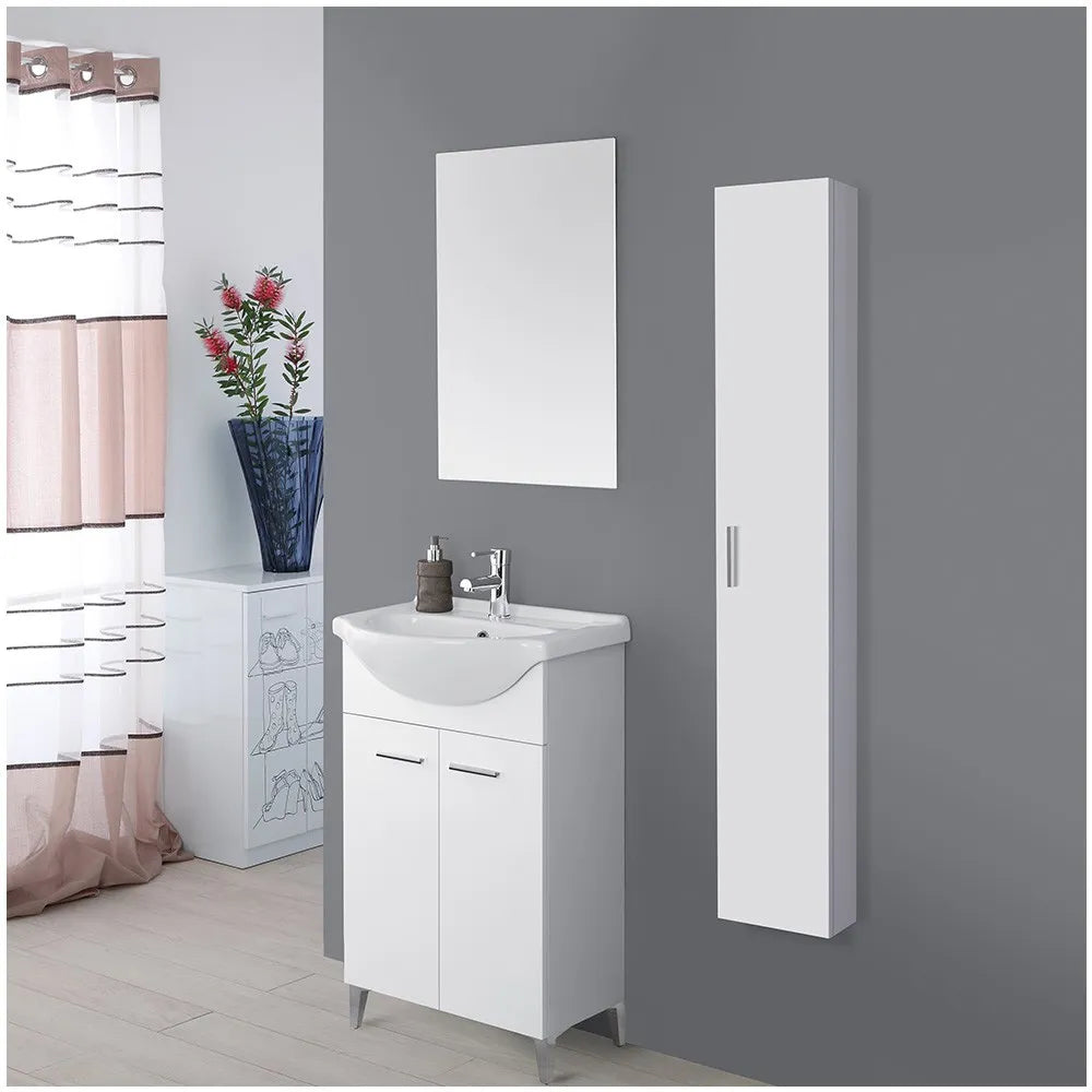 Mobile bagno a terra 55 cm bianco completo di lavabo e specchio Desya