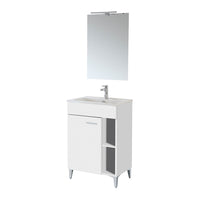 Mobile bagno a terra 60 cm bianco lucido con 1 anta lavabo e specchio  Martha