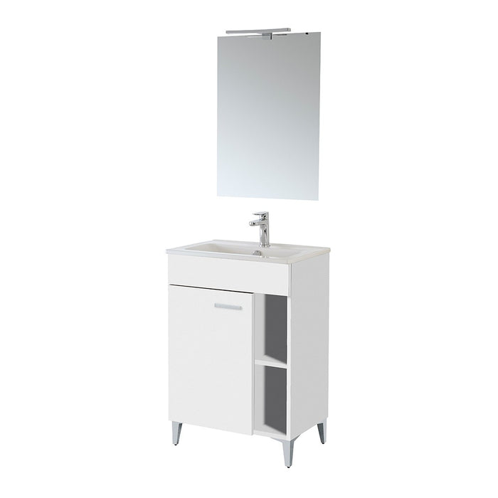 Mobile bagno a terra 60 cm bianco lucido con 1 anta lavabo e specchio  Martha