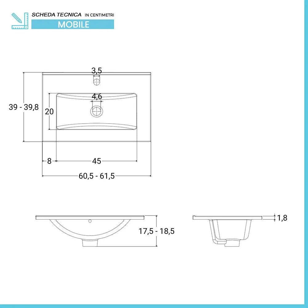 Mobile bagno a terra 60 cm bianco lucido con 1 anta lavabo e specchio  Martha