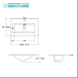 Mobile bagno a terra 60 cm bianco lucido con 1 anta lavabo e specchio  Martha
