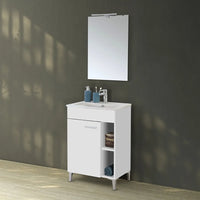 Mobile bagno a terra 60 cm bianco lucido con 1 anta lavabo e specchio  Martha