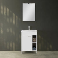 Mobile bagno a terra 60 cm bianco lucido con 1 anta lavabo e specchio  Martha