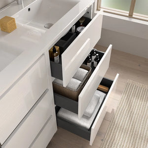 Mobile bagno a terra 60 cm bianco lucido con specchio e lavabo Gaya