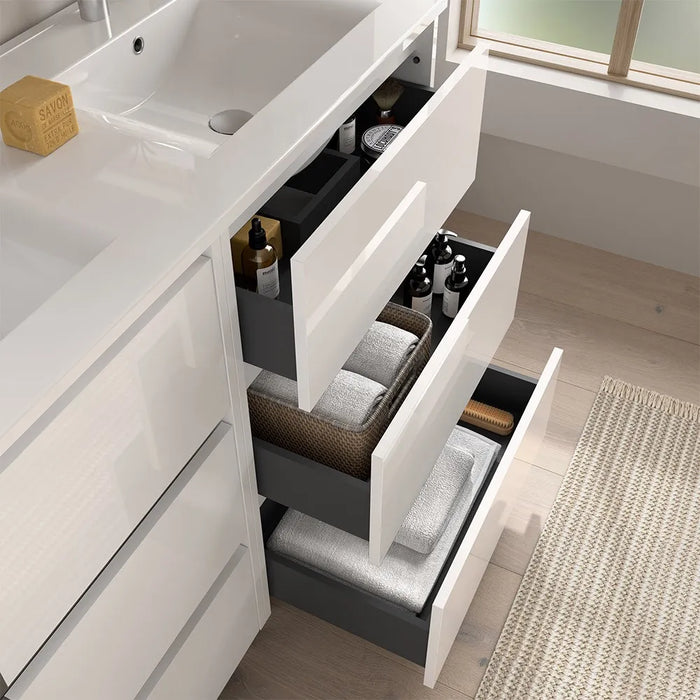 Mobile bagno a terra 60 cm bianco lucido con specchio e lavabo Gaya