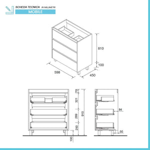 Mobile bagno a terra 60 cm bianco lucido con specchio e lavabo Gaya