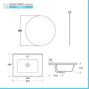 Mobile bagno a terra 60 cm noce maya con specchio e lavabo Gaya