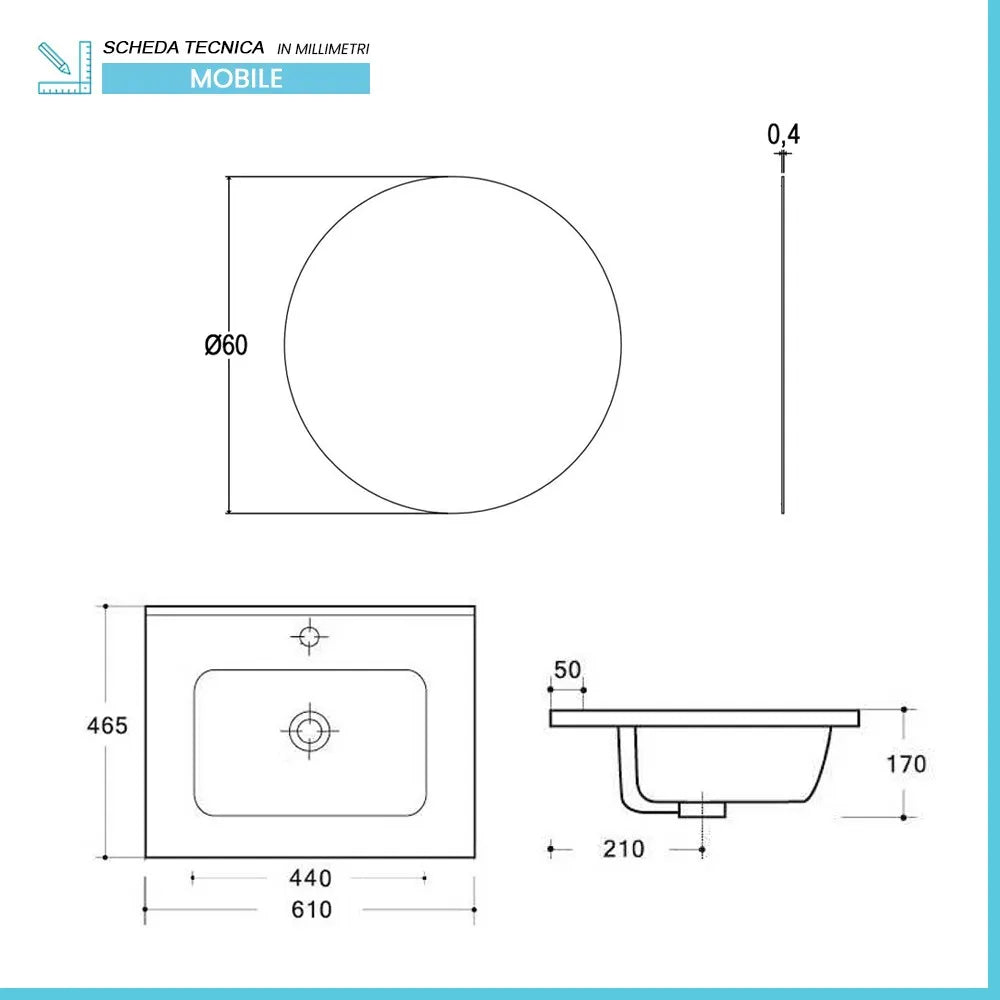 Mobile bagno a terra 60 cm rovere bali con specchio e lavabo Gaya
