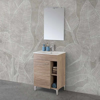 Mobile bagno a terra 60 cm rovere tropea con 1 anta lavabo e specchio  Martha