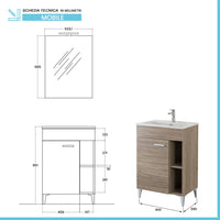 Mobile bagno a terra 60 cm rovere tropea con 1 anta lavabo e specchio  Martha