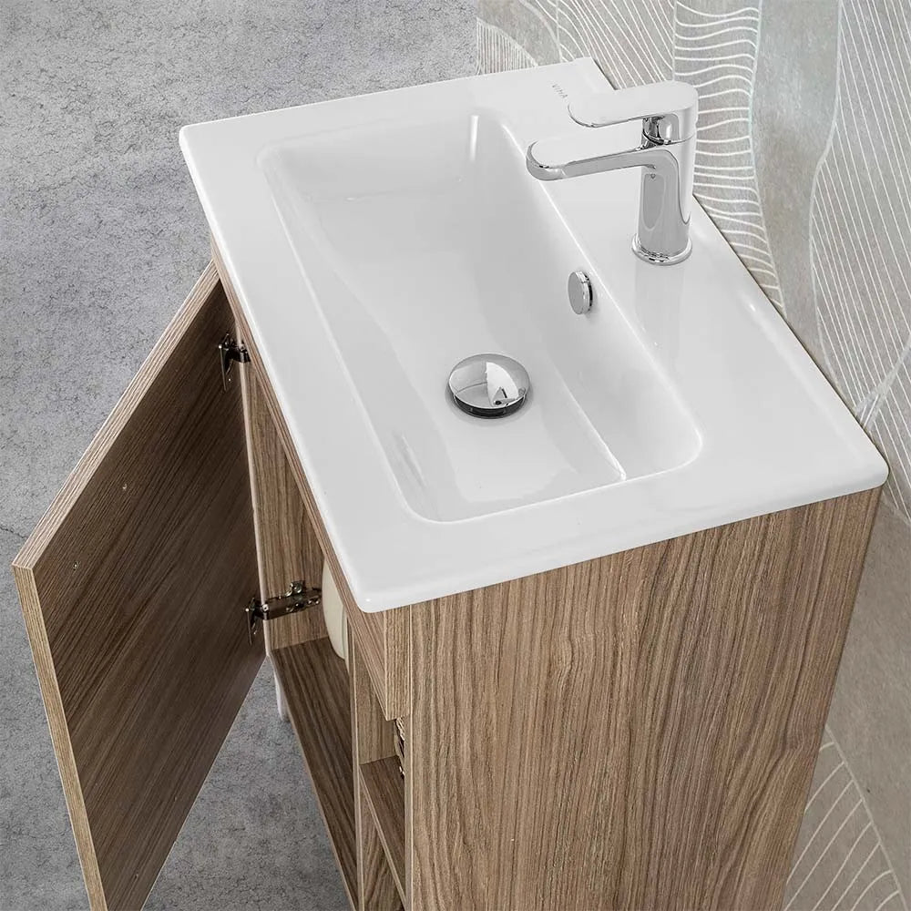 Mobile bagno a terra 60 cm rovere tropea con 1 anta lavabo e specchio  Martha