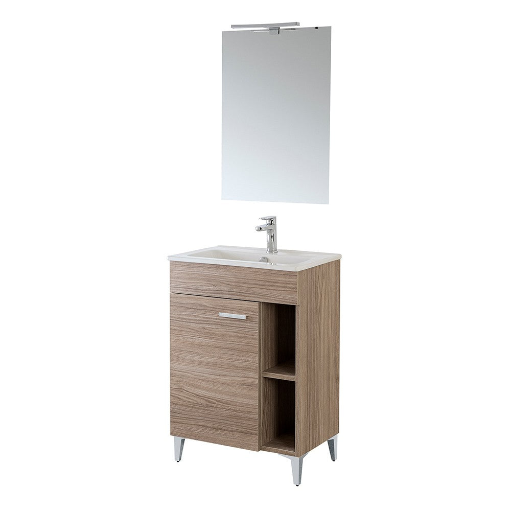 Mobile bagno a terra 60 cm rovere tropea con 1 anta lavabo e specchio  Martha