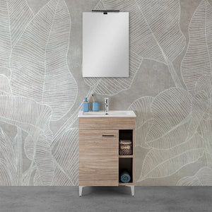 Mobile bagno a terra 60 cm rovere tropea con 1 anta lavabo e specchio  Martha