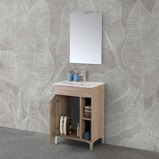 Mobile bagno a terra 60 cm rovere tropea con 1 anta lavabo e specchio  Martha