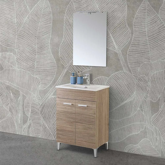 Mobile bagno a terra 60 cm rovere tropea con 2 ante lavabo e specchio  Martha