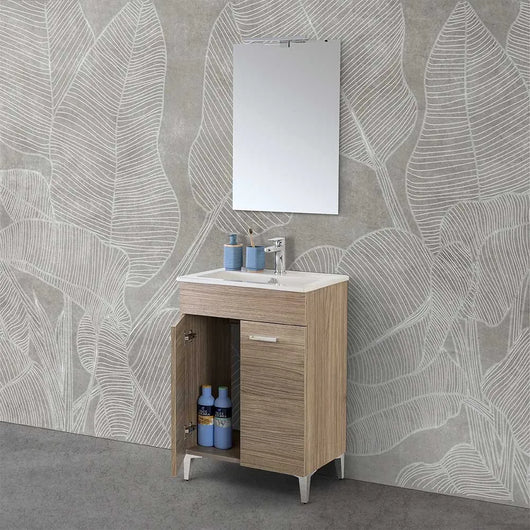 Mobile bagno a terra 60 cm rovere tropea con 2 ante lavabo e specchio  Martha