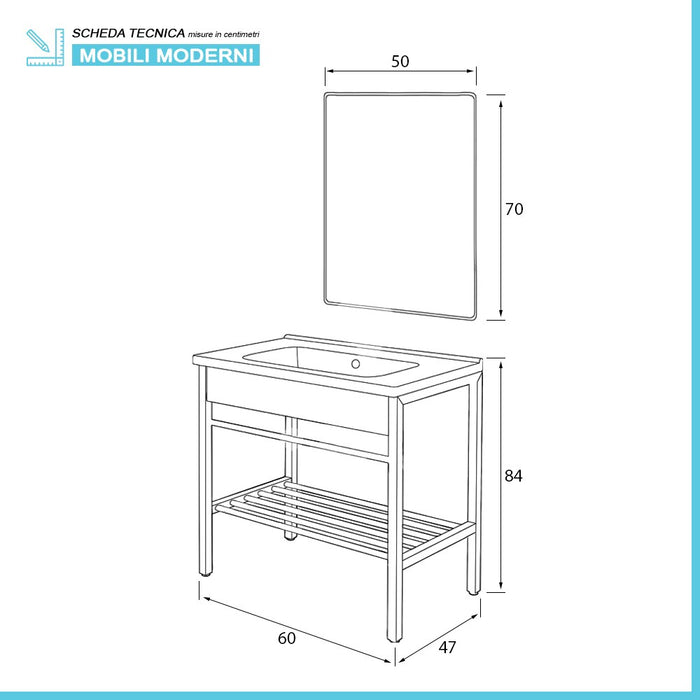 Mobile bagno a terra 60 cm stile industrial nero opaco con specchio Borg
