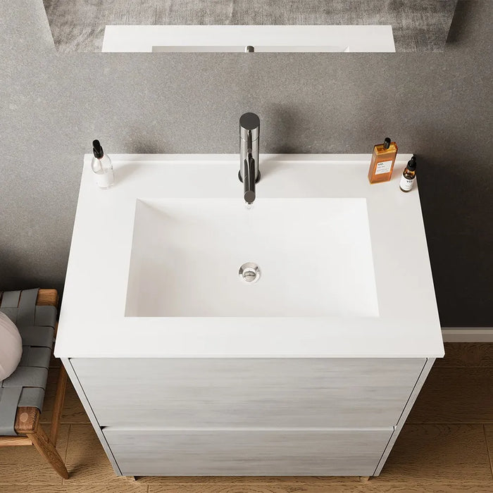 Mobile bagno a terra 60 rovere grigio con lavabo e specchio LED  Lisbona