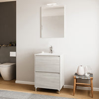 Mobile bagno a terra 60 rovere grigio con lavabo e specchio LED  Lisbona