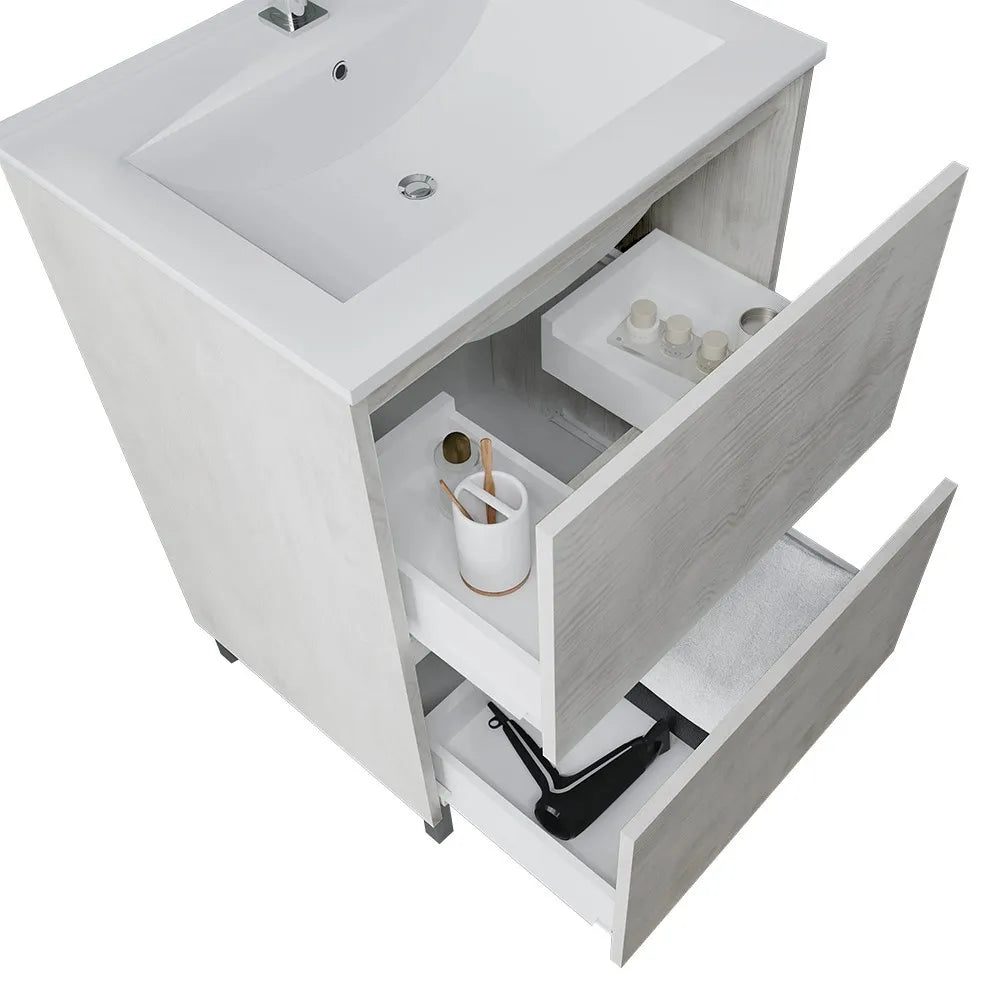 Mobile bagno a terra 60 rovere grigio con lavabo e specchio LED  Lisbona