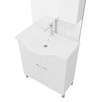 Mobile bagno a terra 75 cm Creta bianco lucido con lavabo e specchio con pensile