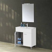 Mobile bagno a terra 80 bianco con lavabo e specchio LED  Martha