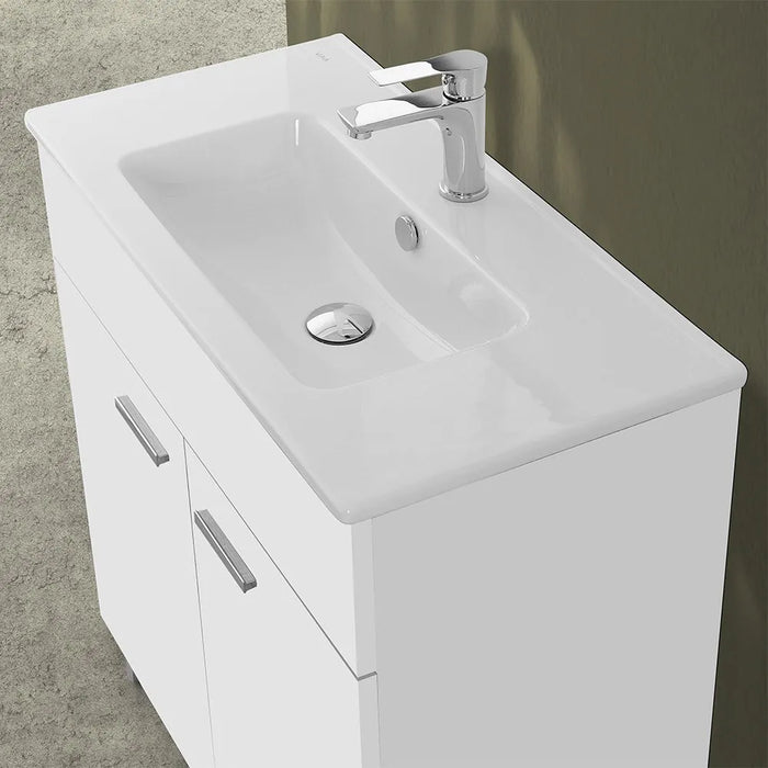 Mobile bagno a terra 80 bianco con lavabo e specchio LED  Martha