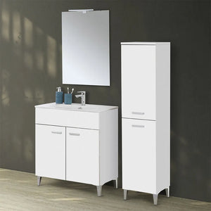 Mobile bagno a terra 80 bianco con lavabo e specchio LED  Martha