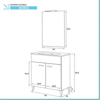 Mobile bagno a terra 80 bianco con lavabo e specchio LED  Martha