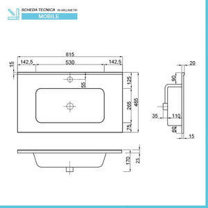Mobile bagno a terra 80 cm bianco cannettato e grigio con cassetti Porto