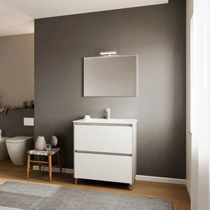 Mobile bagno a terra 80 cm bianco cannettato e grigio con cassetti Porto