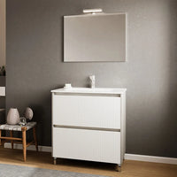 Mobile bagno a terra 80 cm bianco cannettato e grigio con cassetti Porto
