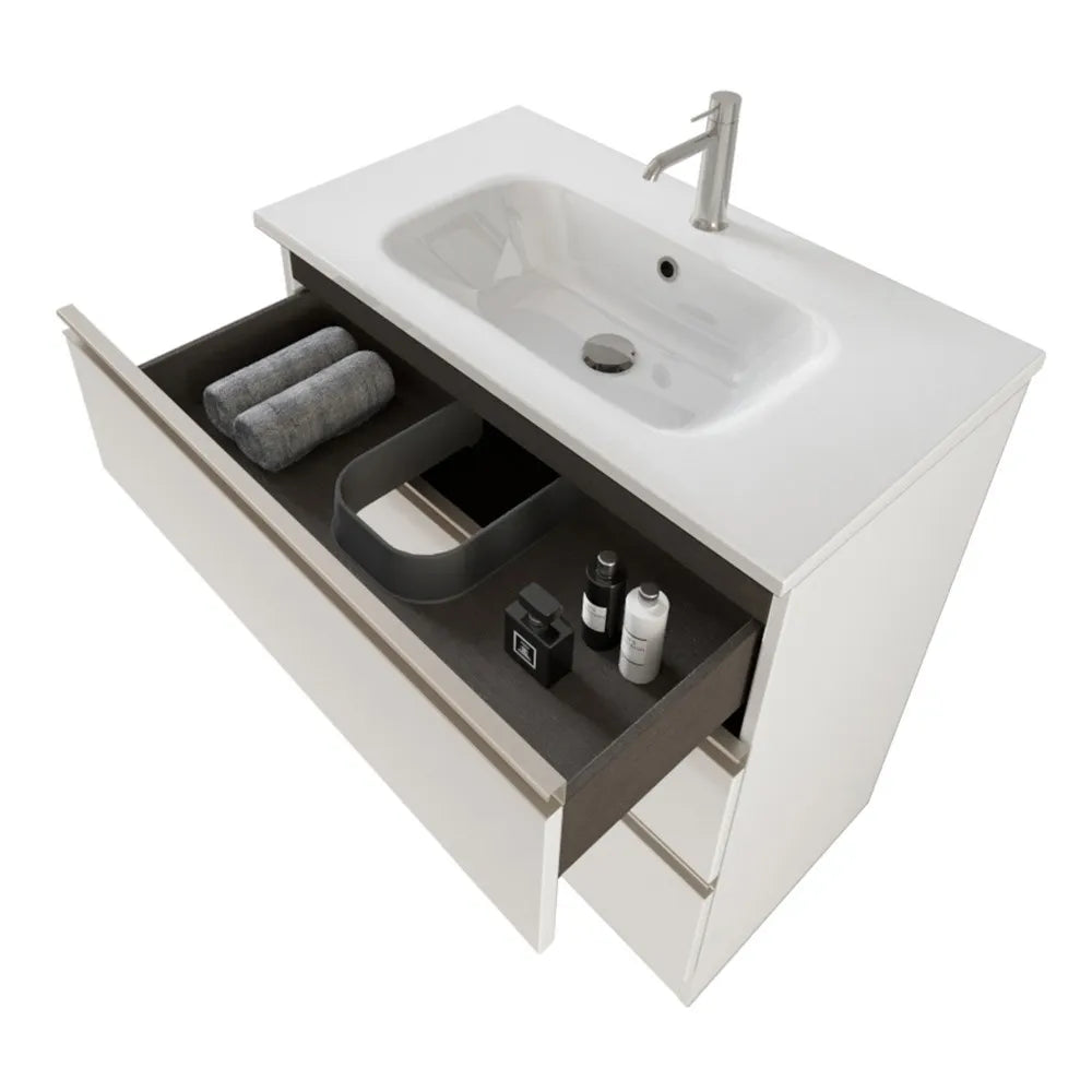 Mobile bagno a terra 80 cm Master bianco con lavabo e specchio contenitore