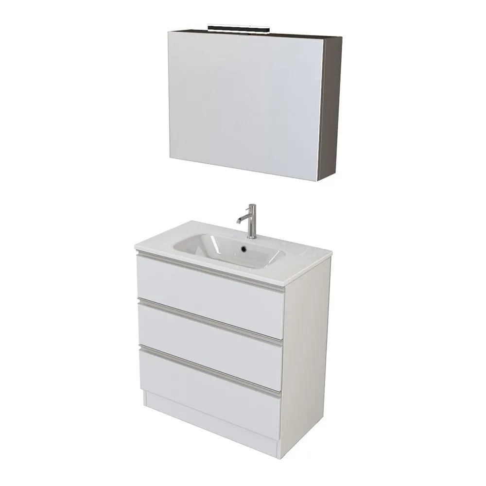 Mobile bagno a terra 80 cm Master bianco con lavabo e specchio contenitore
