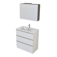 Mobile bagno a terra 80 cm Master bianco con lavabo e specchio contenitore