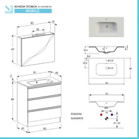 Mobile bagno a terra 80 cm Master bianco con lavabo e specchio contenitore