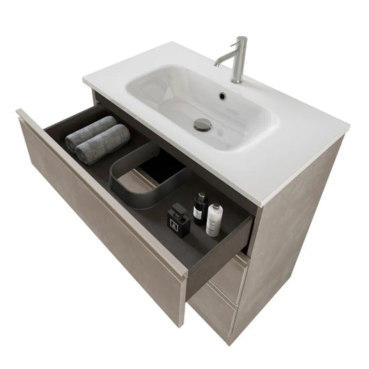 Mobile bagno a terra 80 cm Master grigio con lavabo e specchio contenitore
