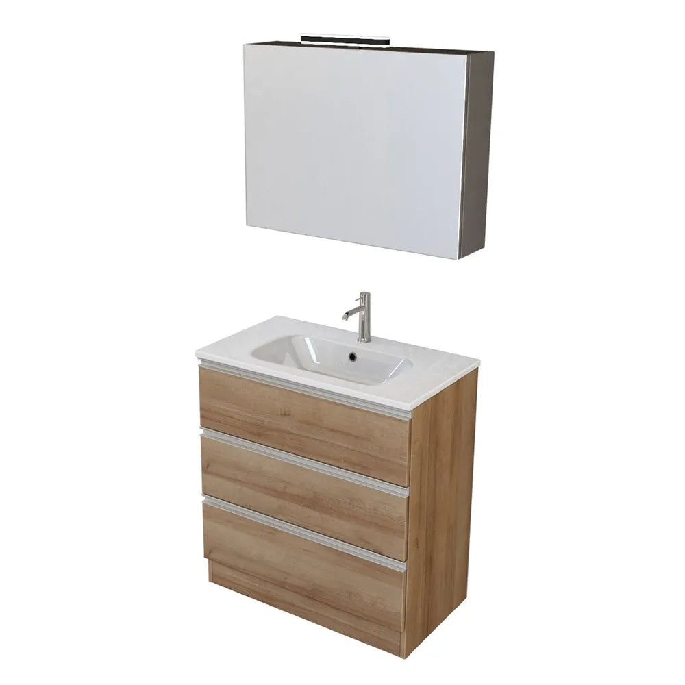 Mobile bagno a terra 80 cm Master rovere con lavabo e specchio contenitore
