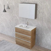 Mobile bagno a terra 80 cm Master rovere con lavabo e specchio contenitore