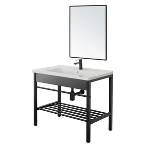 Mobile bagno a terra 80 cm stile industrial nero opaco con specchio Borg