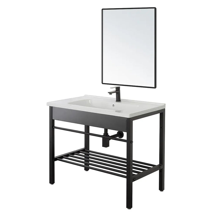 Mobile bagno a terra 80 cm stile industrial nero opaco con specchio Borg