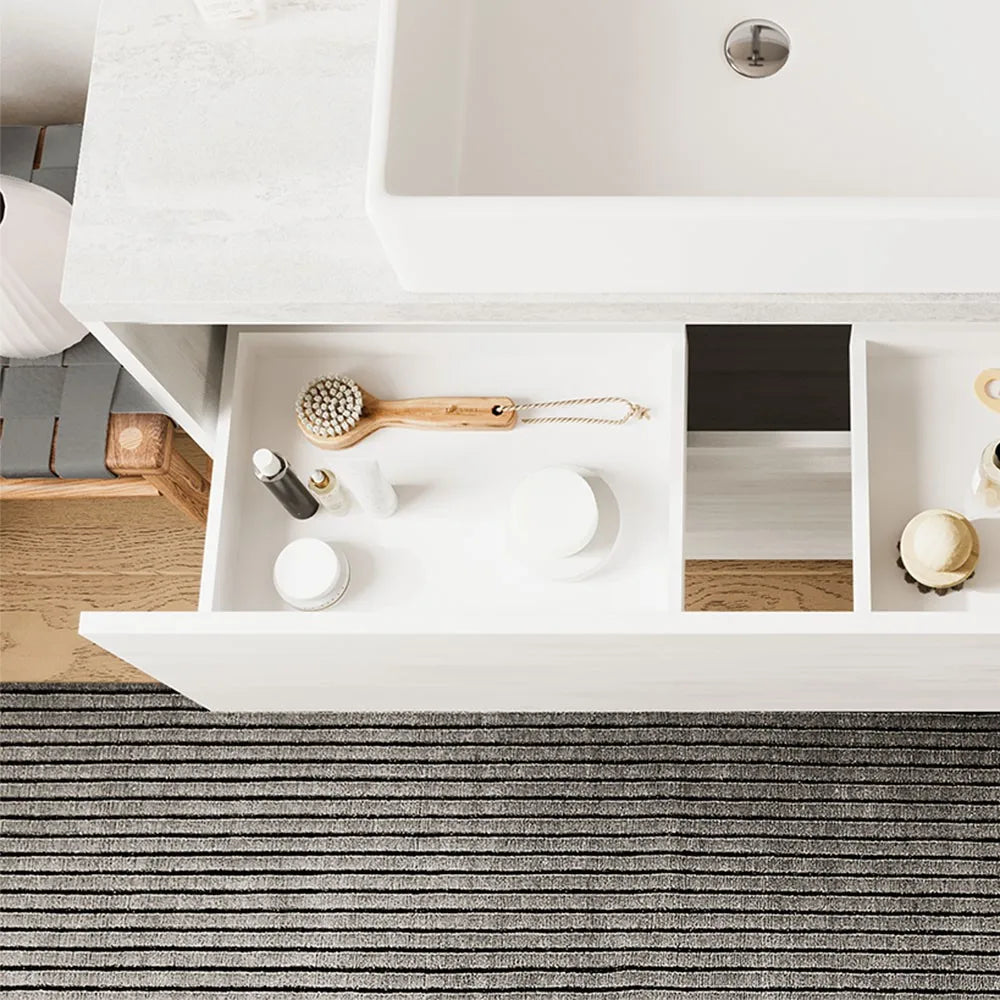 Mobile bagno a terra 80 rovere bianco top cenere con specchio LED  Lisbona